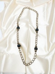 Vintage Gold Tone Chain Link Bead Necklace – Continuous, 32″