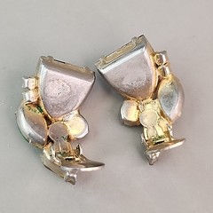 Vintage Rhinestone Clip On Earrings Blue Shield Multicolor Climber Gold Tone