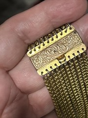 ANTIQUE NOUVEAU GOLD TONE 9 MULTI-STRAND LAYERED NECKLACE TINY BOOK LINKS 88g