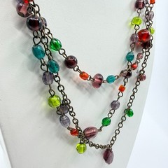 Bohemian Multicolor Glass Bead Layered Necklace Statement Festival Jewelry
