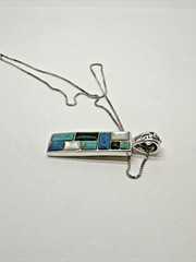 Sterling Silver MOP Turquoise Malachite Quartz Necklace 17.75″ / 1 5/8″ 8.1g