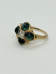 Antique Ring Blue-Green Tourmaline & Diamond 14k Yellow Gold Size 4.5