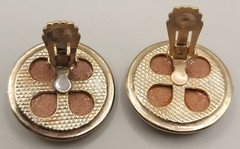 Vintage 1980s Red Leather & Gold Monogram Statement Clip-On Earrings 1.25″