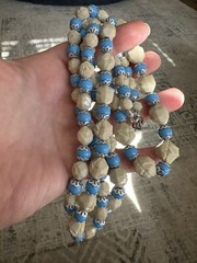 Vintage Blue Plastic & Faux Stone Lucite Bead Long Necklace Jewelry 40”