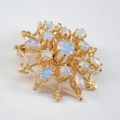 2.30Ct Oval Genuine Fire Opal Hexagon Shape Spider Brooch 14K Yellow Gold Plated