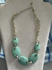 Vintage Large Turquoise Bead Silver Tone Etienne Aigner 17-20in.Necklace New