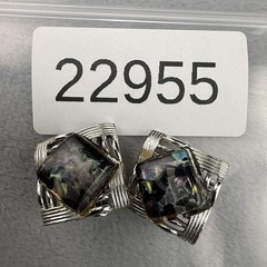 Vintage Coro Confetti Lucite Thermoset Clip On Earrings Silver Tone Signed