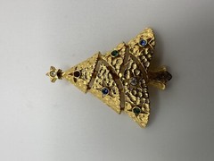 Vintage Gold Christmas Tree Brooch Multi Colored Rhinestone 4.5cm BB15