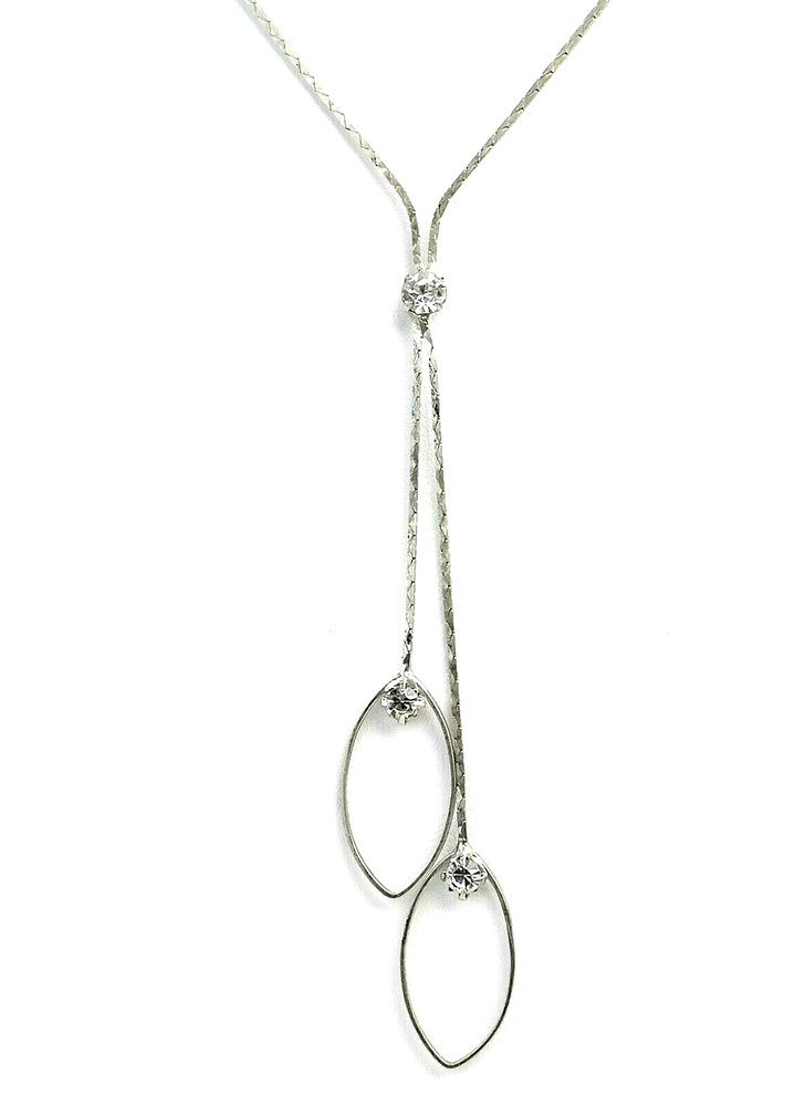 Sterling Silver Box Chain CZ Double Pendant Necklace