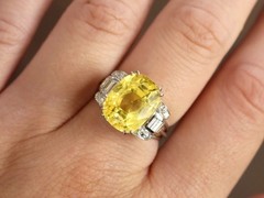 11.74Ct Ceylon Yellow Sapphire and 0.66Ct Diamond, 18k White Gold Ring