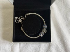 Authentic Pandora Disney Parks Moments Sliding Bracelet Silver Blue Pave Charms