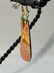 Natural Banded Onyx Gold French Wire Long Earrings lightweight! Red Yellow Pink