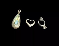 Three Sterling Silver Charms Engagement Ring, Open Heart, Abalone Teardrop
