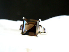 Vintage Art Deco Style Sterling Silver 925 Natural Smoky Quartz Ring 7
