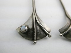 Vintage Artisan AB Signed Sterling Silver Opal Cabochon Earrings 5.2g 2.5 Inches