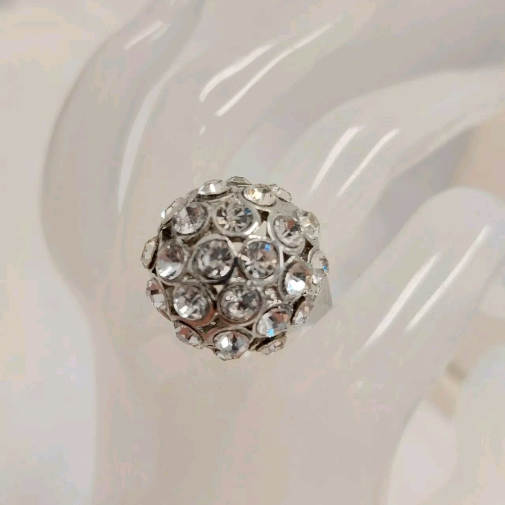 Vintage Silver Tone Rhinestone Dome Cluster Estate Cocktail Ring, Size 9