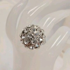 Vintage Silver Tone Rhinestone Dome Cluster Estate Cocktail Ring, Size 9