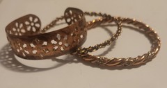 VINTAGE 3 Copper Bangle Bracelet 7 1/2″ To 8″ 3/4″ 1/4″ 1/5″ Wide Twist Floral