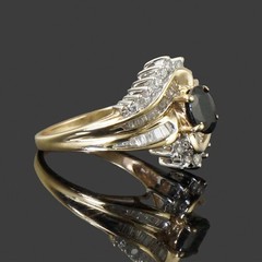 Retro Solid 10K Gold, 1.00 Ct Dark Blue Sapphire & 1.30 CTW Diamond Estate Ring