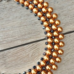 Triple Layer Golden Faux Pearl Beaded Statement Necklace Short