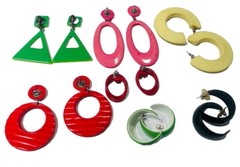 Go Go Retro Earrings Vintage Mix 7 Lot Dangle Hoops Resin Metal Bright Colors