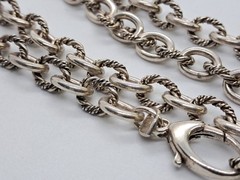 Pure .999 SILVER Vintage Bird USA Braided Oval Rolo Link Chain Necklace 18”