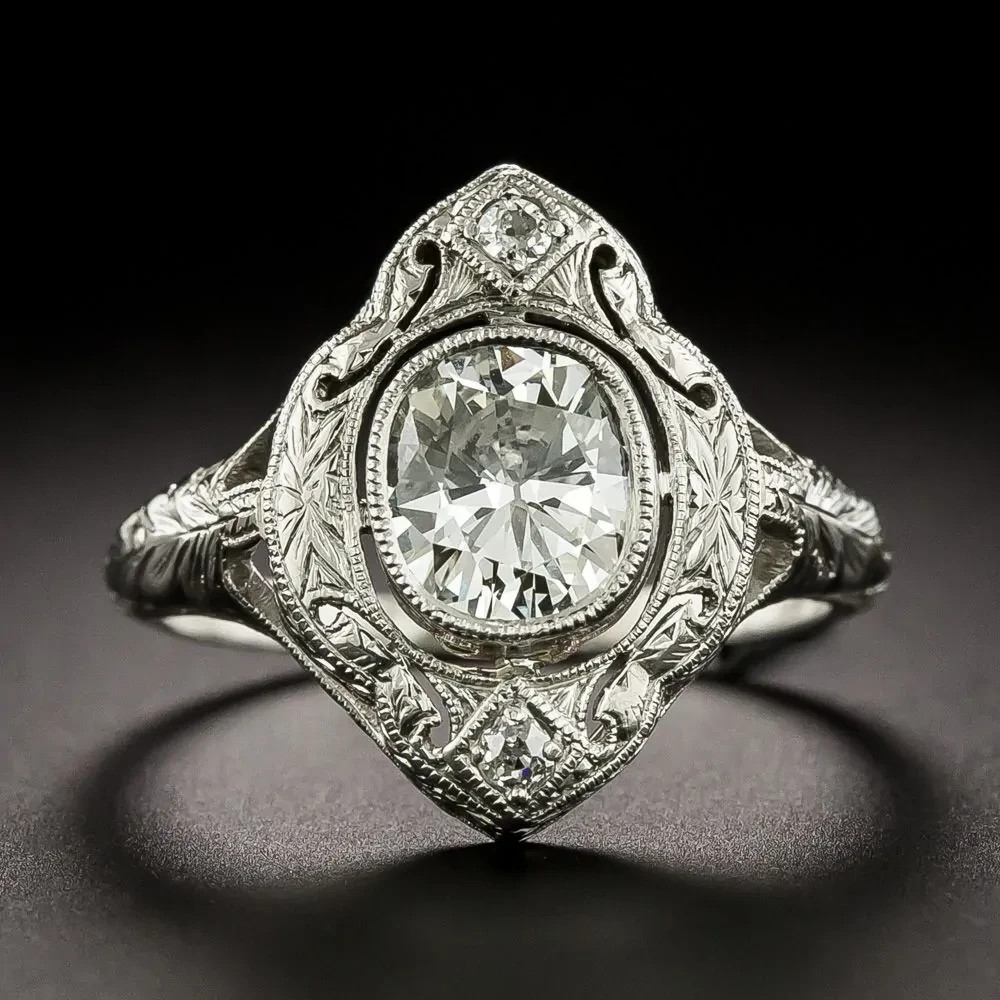 Art Deco Style 1.00Ct Cushion-Cut Lab-Grown Diamond Ring In 14K White Gold FN