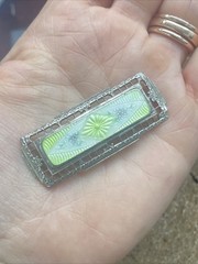 Enamel Yellow Lavender Guilloche Estate Vtg Silver J Hook Clasp Bar Brooch Pin