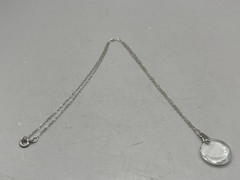 Vintage Faceted Cut Clear Crystal Round Pendant on 18″ Sterling Chain 2G
