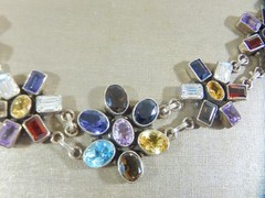 VTG GORGEOUS 925 STERLING SILVER GARNET AMETHYST CITRINE TOPAZ 8″ BRACELET