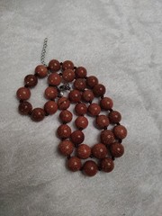 Vtg Goldstone 10mm beaded hand-knotted Necklace Stainless Steel Extender