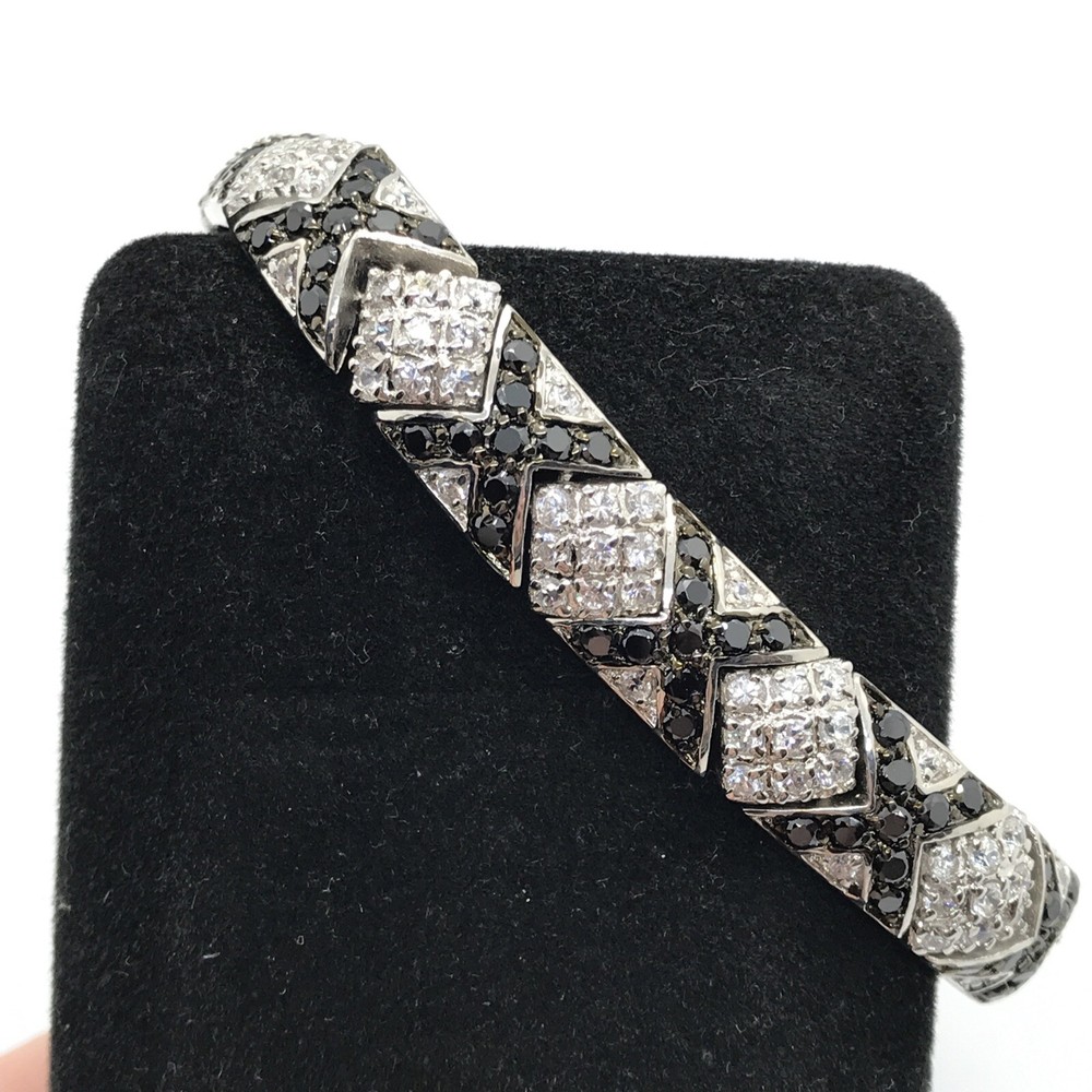Vintage X O Design Black Onyx & Clear Pave Cubic Zirconia Bracelet sz 7″