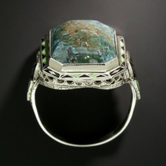 1930’s Vintage Art Deco Chalcedony (20 x 17 mm) Quartz In 925 Solid Silver Ring