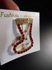 Red Rhinestone Holiday Brooch Pin Christmas STOCKING Jewelry