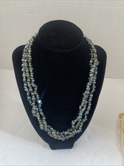 Beaded Layered Statement Necklace 3 Strand Blue And Green Gemstone 20 Inches
