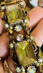 Vtg Signed Florenza AB & Light Vitrail Rhinestone Bracelet Earrings Set Chunky