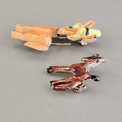 Vintage Enamel Horse Brooch Lot of 2 Brown Donkey With Hat 1 – 1 .75″
