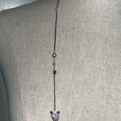 Vintage Judith Jack Sterling Silver Marcasite Mother of Pearl Pink Necklace 42″