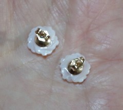 Carved Pink Rose Flower Conche Shell Mother of Pearl Fancy Stud Earrings 14k GF