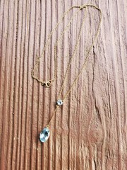Antique Lavalier With Natural Aquamarine Gemstone 15k Yellow Gold