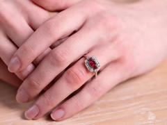 2Ct Art Deco Style Lab Created Ruby & Diamond Wedding 14K White Gold Finish Ring