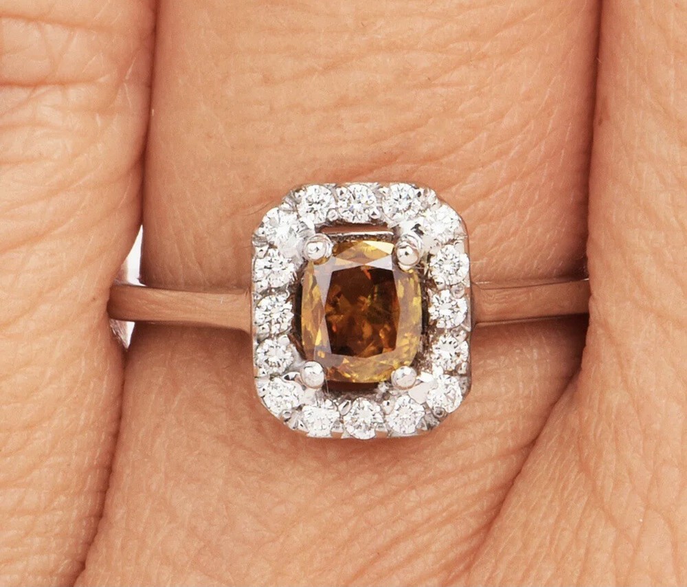 AIG 1.00 Ct Fancy Yellowish Diamond 18k White Gold Halo Ring – RM710