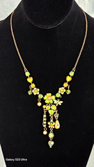 Beautiful copper chain metal necklace green, yellow enamel 18” NWOT