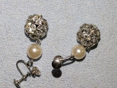 VINTAGE RHINESTONE NECKLACE & DANGLE SCREW ON EARRINGS SET RETRO GLAMOROUS