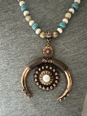 Shyanne Southwestern Style Bead Necklace Copper Tone Squash Blossom Pendant n602