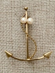 Curtis 14K Gold-Filled Nautical Anchor & Pearls Brooch/Pin Vintage *Estate