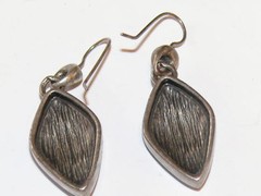 Vintage Silver Metal Black Onyx Dangling Earrings Pierced Wire 15.7 Grams