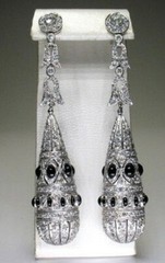 Iconic Art Deco 925 Solid Silver Shiny CZ & Black Onyx Turquoise (75mm) Earrings