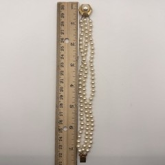 Vintage Triple Strand Faux Pearl Bracelet Gold Tone with Hexagon Pearl Clasp