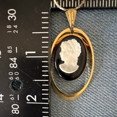 Antique Before 1920s Glass Grecian Lady Cameo Pendant Necklace
